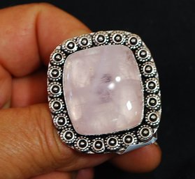 Natural Rose Quartz Cabachon Ring  German Silver Setting  Size 9  NEW