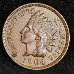 1904  Indian Cent  AU / XF PLUS  FULL LIBERTY & 4 Sharp  DIAMONDS! SUPER! (5cgm3)