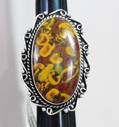 GORGEOUS!  Natural Bamboo Jasper Hand-Crafted Ring German Silver Setting  Size  5.5  Spiritual HEALING