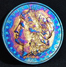1889  Morgan Silver Dollar RAINBOW TONING (pch97)