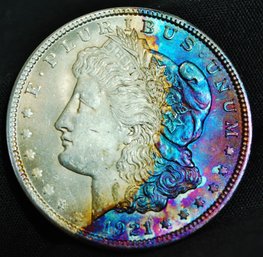 1921  Morgan Silver Dollar BU  RAINBOW TONING (ge75)