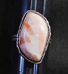 Natural Orange Scolecite Hand-Crafted Silver-Plated Cabachon Ring Size 9  Spiritual Healing Stone