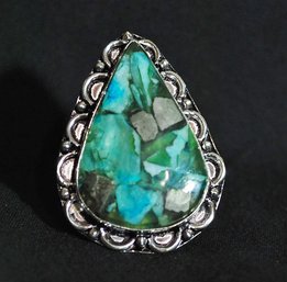 Natural Copper Turquoise Stone In Hand-Crafted Silver-Plated Ring  Size 10.5  HEALING STONE NEW