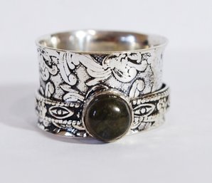 Hand-Crafted Sterling Silver-Plated Spinner Ring W/ Natural Labradorite Stone Size 7.5  HEALING STONE
