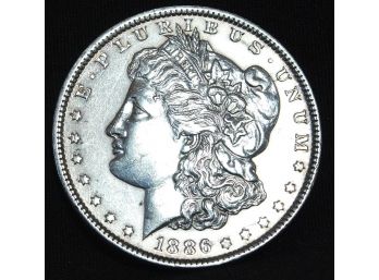 1886 Morgan Silver Dollar Good Date  AU / BU Wow! FULL CHEST FEATHERING!  (rac2)