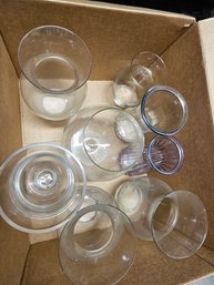 Seven Clear Vases- Most Large, One Lavender