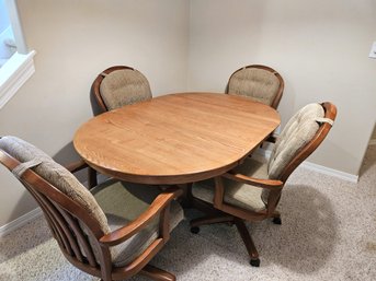 Dining Table With Four Chairs-  Great Shape - Chairs On Rollers, Solid Wood 42x5 Ft With Leaf