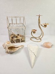 Decor Items, Candlestick, Shell- Hinged Roof Square Base Has Glass Sides