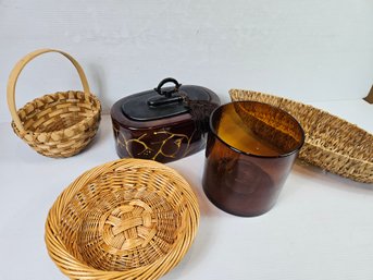 Three Baskets, Candle Holder, Large Ceramic Dish With Lid