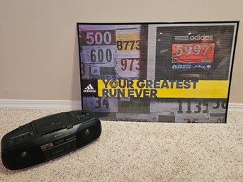 3 Ft X 2 Ft Running Poster And Sony Cd/radio/cassette Boombox- Cord Missing But Runs Off Batteries