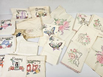 More Vintage Cloth- Tea Embroidered Towels, Pillow Cases