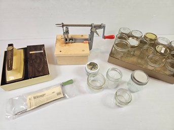 Pampered Chef Apple Peeler /corer/slicer, Small Jars, Vintage Hamilton Beach Hand Mixer