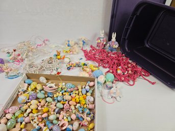 Easter Lights, Lots Of Miniatures, Cording Bunnies, Tub With Lid