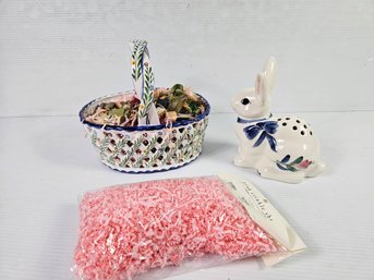 Pretty Ceramic Basket - Portugal, Ceramic Potpourri Bunny- Ear May Have Been Very Glued