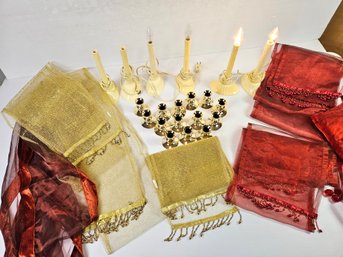 Vintage Electric Candlesticks, Candlesticks, Gold And Red Runners For Decorating