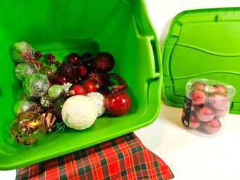 Tote With Lid About 1/2 Full Of Christmas Balls