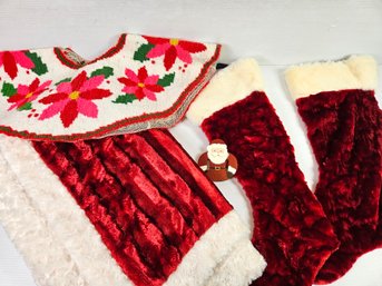Ditz Design Christmas Throw And Two Stockings, Poinsettia Homemade Tree Skirt