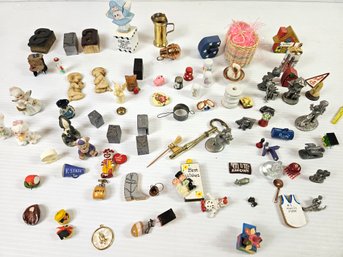 Large Lot Of Miniatures For Shadow Box, Pewter Items, Printers Press Pieces