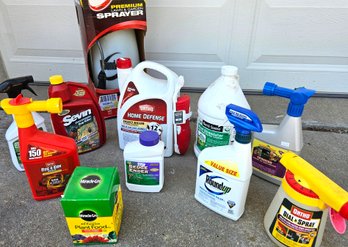 Yard Chemical Lot # 2  Roundup Sprayer With Miscellaneous Chemicals -all Are Over Half Full