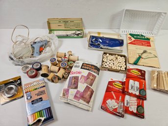 Craft Miscellaneous - Glue Gun, Wiss Pinking Shears, Bobbins, Wooden Spools