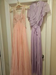 Two Vintage Long Dresses - Purple 9-10, Pink Size 6 Mike Bennett, Zipper Broke