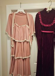 Two Vintage Long Dresses - 3-piece 'the Dress' Size 10 Pink, Burgundy, Homemade