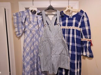 Two Vintage Long Dresses And Skoozi Size Large Overall Shorts, Both Dresses Homemade