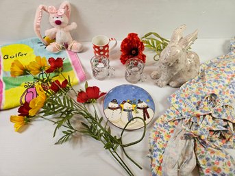 Ceramic Bunny, Few Christmas Dishes, Old Robe