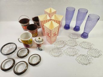 Eight Fall Leaf Glass Small Dishes, Glass Bowl And Coasters, Clown, Popcorn Boxes