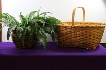 Wicker Style Basket With Handle 22.5 Long, Fern In Basket