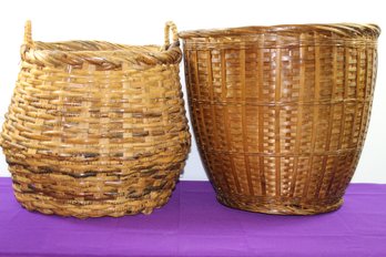Two Large Wicker Baskets, 14 In And 16 In Tall