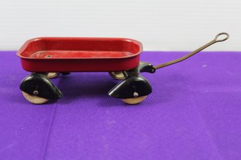 Vintage Red Metal Doll Wagon Cart