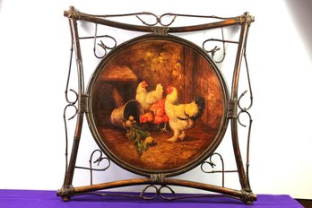 Vintage Chicken Farm Barn Artwork, Bamboo Border