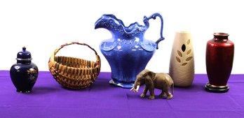 Blue Ceramic Pitcher, Elephant, Red Vase, Floral Vase