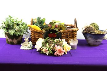 Handmade Ceramic Bowl, Basket With Fruit, Floral Arrangement
