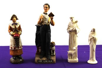 Vintage Abe Lincoln McCormick Bourbon Decanter 13-in, Three Figurines