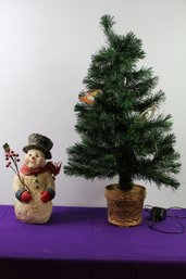 Fiber Optic Christmas Tree And Snowman 31 Inch Tree