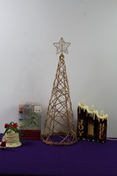 Lighted Three-tier Candle, Wire Tree, Christmas Bell, Crystal Tree And Ornaments