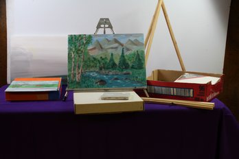 Painting Supplies, Easel, Paintings