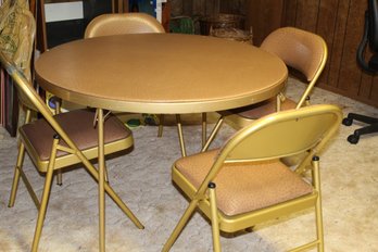 Card Table And Four Chairs, One Chair With Tear, One Seat Needs Attached, Brown