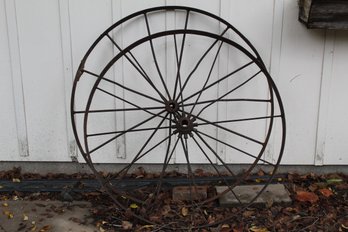 Two Metal Wagon Wheels 41.5 And 44 In Diameter