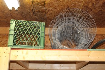 Green Crate And Partial Roll Of Chicken Wire 24-in