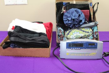 Box Of Small Bags, Socks And Alarm Clock