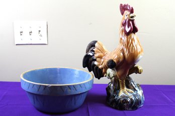 Ceramic Rooster And Bowl