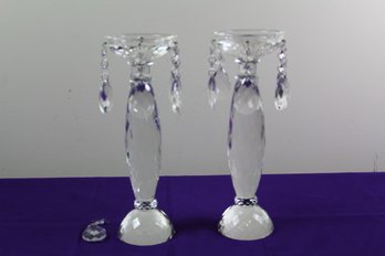 2 Crystal Candle Holders 12-in Tall