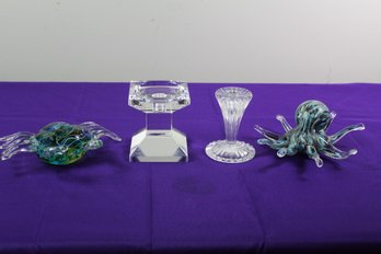 Two Candle Holders, Octopus And Crab Glass Art