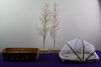 Woven Food Storage Basket, Longaberger Basket, Two Holiday Trees With Jewels