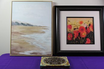 Flower Print, Two Wall Decor Artwork With Tote