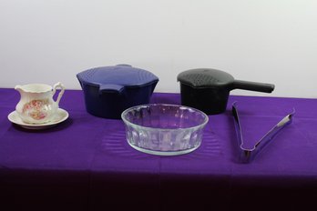 Pampered Chef Containers, Tongs, Cream Pitcher With Saucer