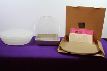 Pampered Chef 13-in Baking Stone, Deviled Egg Tray, Aluminum Cake Pan